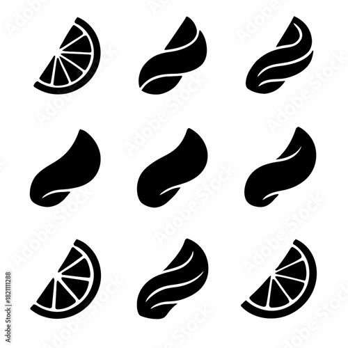 Seamless geometric icons pattern with citrus slices and abstract shapes