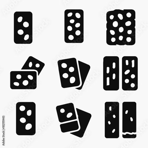 Variety of domino tile silhouettes in different arrangements on white background