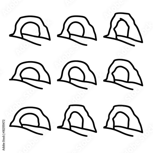 Nine simple cave drawings in minimalist black and white pattern
