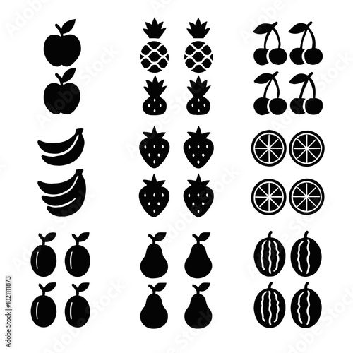 Silhouette illustrations of various fruits in repetitive patterns