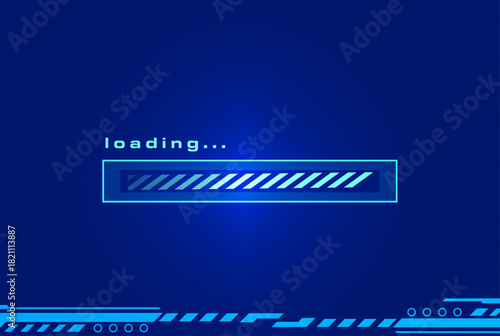 Tech-themed background with a loading interface that visualizes data flow and system processing. Ideal for posters, illustrations, game menus, and login screens.