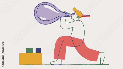 Artistic illustration of a glassblower in action gently shaping molten glass with a blowpipe suitable for craft art or artisanal product advertising