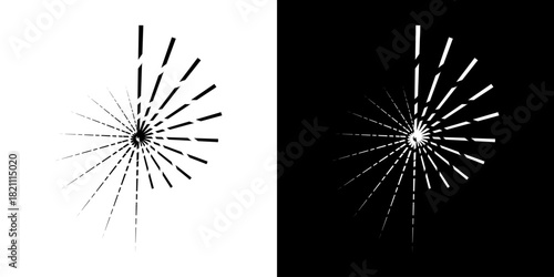 Dynamic abstract spiral sound wave rhythm lines. Circular spiral sound wave rhythm of lines. Circular futuristic abstract lines, black and white background.	