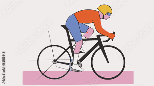 Dynamic cyclist in a racing pose captured in a vibrant vector illustration perfect for sports fitness and active lifestyle themes
