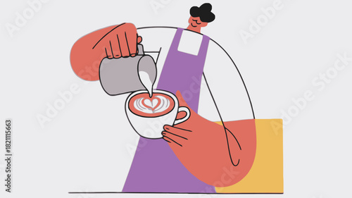 Skilled barista expertly pouring intricate latte art into a steaming coffee cup showcasing a delicate design with rich brown crema and frothy milk