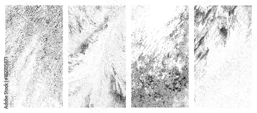 Vector grunge texture set on transparent background showing distressed splatter surface, ink noise effect, scratch dust pattern, abstract overlay design elements for vintage rough appearance