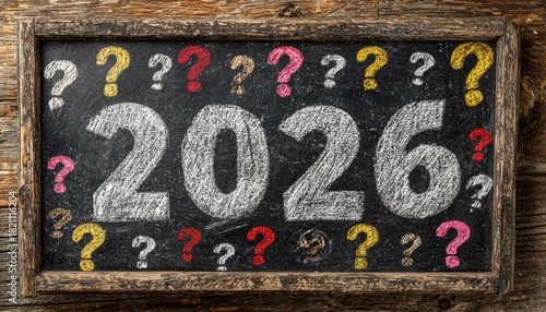 2026 With Question Marks On Chalkboard