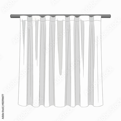 A simple white fabric curtain hanging from a metal rod creating a soft elegant decorative window covering for interior decoration