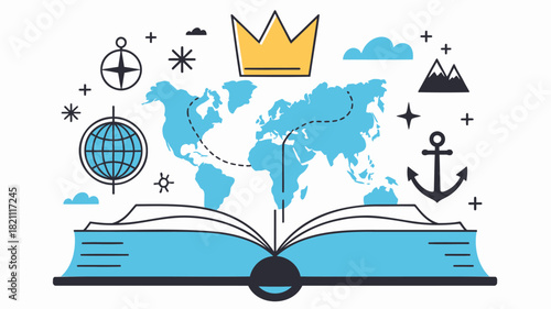 Elegant open royal blue book adorned with a radiant gold crown symbolizing royalty and knowledge