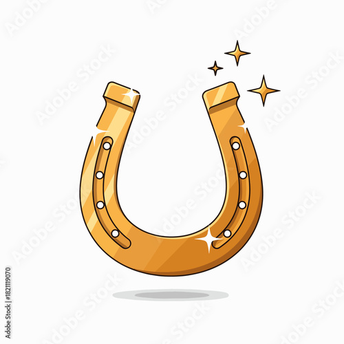 A gleaming golden horseshoe with sparkling stars representing good luck and fortune shining brightly
