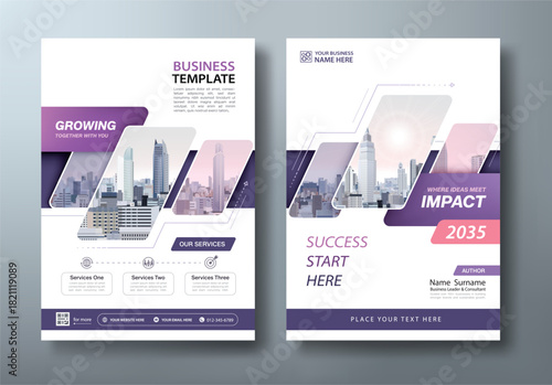 Purple annual report brochure flyer design template vector, Leaflet presentation, book cover, layout in A4 size