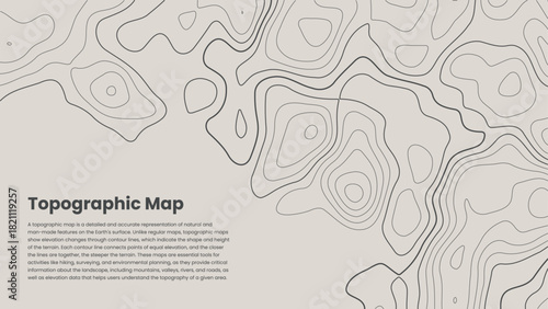 Topographic map banner with copy scape and geographic pattern on beige background, topography line map. Vintage outdoors style. topographic line contour map background, Topographic map and landscape