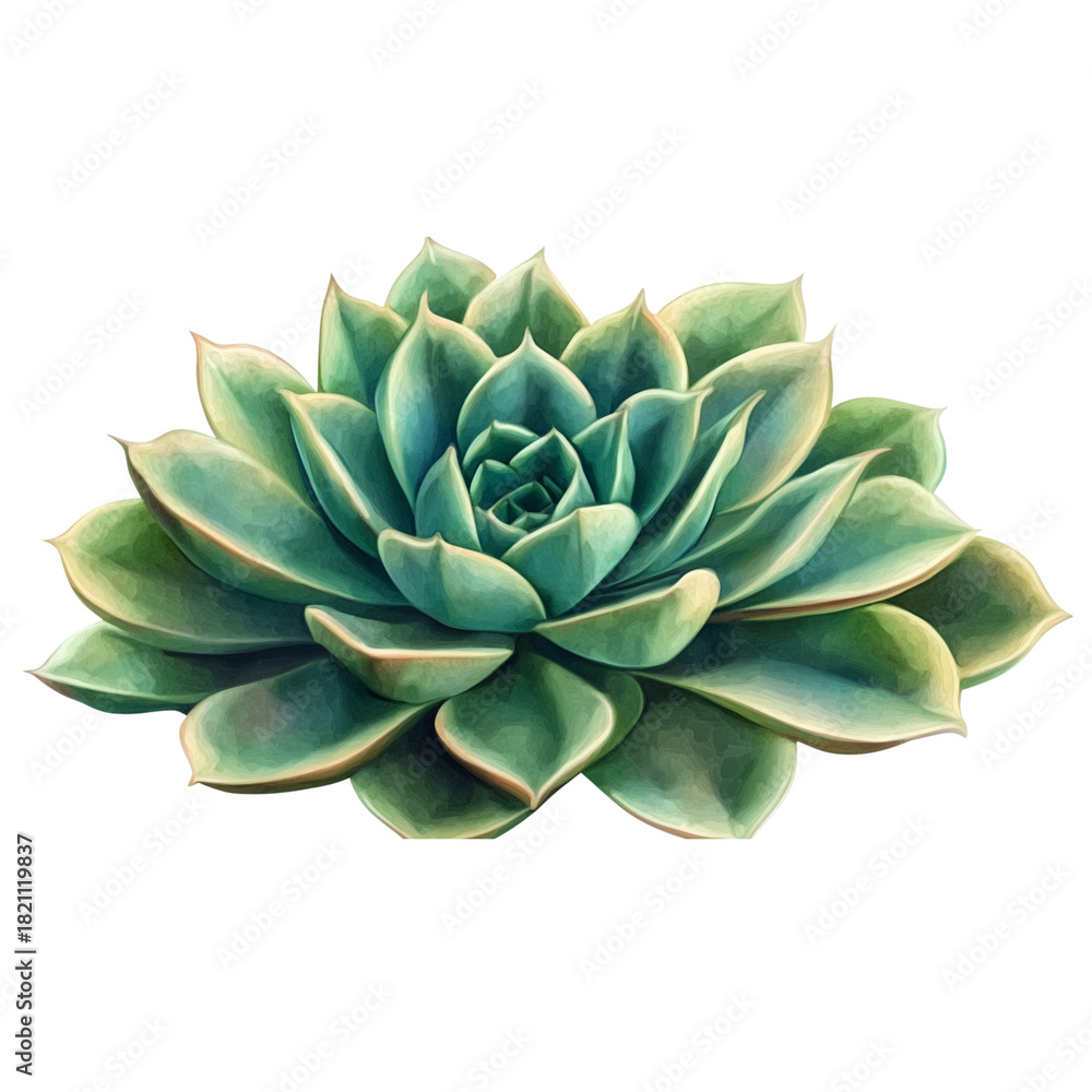 Fototapeta premium Vibrant green echeveria succulent plant isolated on black background