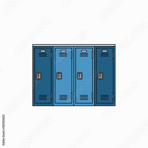 Row of Blue Metal School Lockers for Storing Belongings Safely Securely