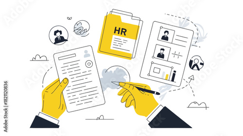 Modern digital art style hr workspace with recruitment elements and vibrant color accents