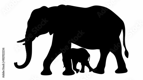 Elephant family silhouette: Mother and calf walking together in the wild, a symbol of strength, protection, and maternal love in nature's realm