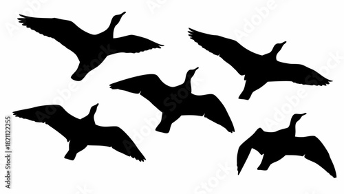 Graceful silhouette of geese soaring in formation, migrating birds in flight, a symbol of nature, freedom, and animal migration, originally scalable vector design