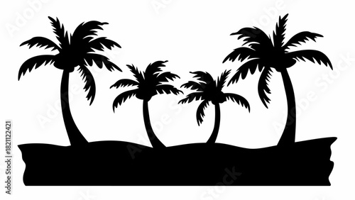 Tropical paradise island escape featuring silhouette palm trees, perfect for summer vacation designs, beach themes, and island getaways, originally vector graphics