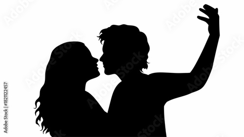 Passionate couple silhouette in embrace, feeling the love, celebrating romance, modern minimalist design, capturing intimate moments, perfect for Valentine's day