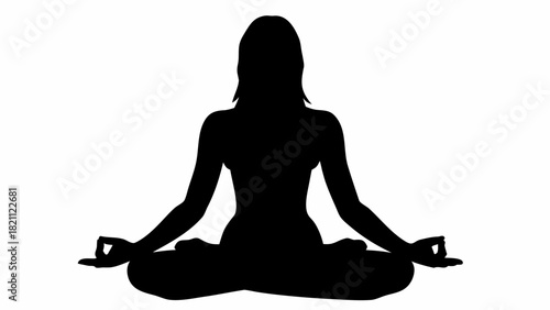 Serene silhouette of woman in lotus pose for yoga and meditation practices for wellness, relaxation, and mindfulness, originally from a scalable vector graphic