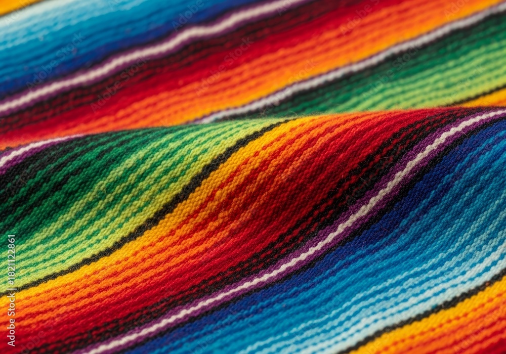 Fototapeta premium Close up of a striped multicolored fabric with wavy texture. Abstract background or pattern of vibrant colors. Bright textile design for decoration.