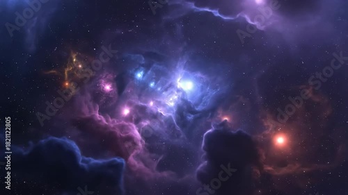 A vibrant planet Earth glows against a deep blue cosmos where bright nebulae and distant galaxies illuminate the dark outer space among a shimmering constellation of stars