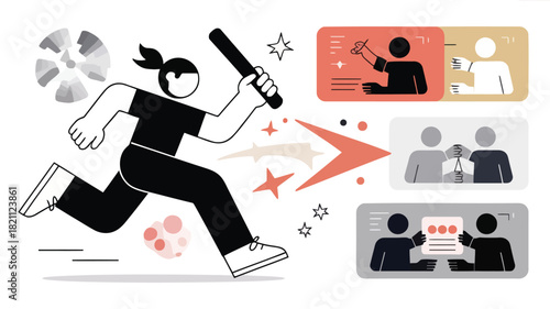 Dynamic geometric character in a lively running pose abstract and modern design