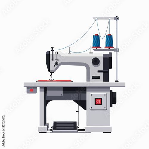 Modern Industrial Sewing Machine with Dual Spools and Foot Pedal Control for Professional Fabric Crafting