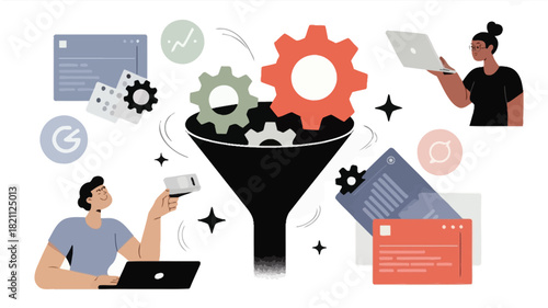 Modern geometric character design for banners and advertisements with vibrant cmyk colors