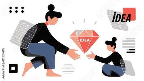 Abstract geometric composition with translucent layered shapes and vibrant color gradients on a clean background