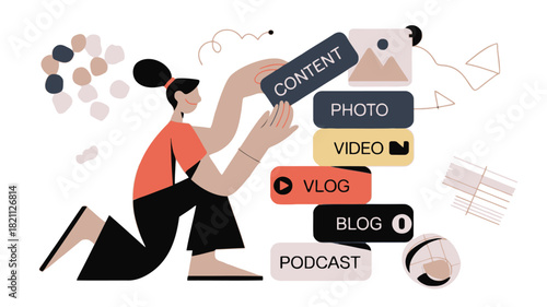 Creative content creator character illustration for digital marketing and advertising banners