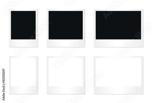 Set of empty white vintage instant photo frames with blank space isolated on transparent background for mockup design collage memory template display collection layout scrapbook decoration object