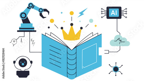 Elegant royal blue book with a gleaming gold crow ideal for banners and advertisements