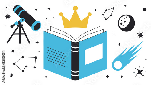 An open book with royal blue covers representing knowledge learning and literature presented as a clean vector graphic