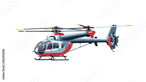 A pixelated helicopter with red and white accents on a white background
