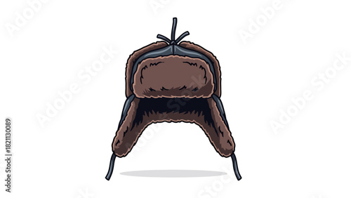 A pixelated illustration of a brown ushanka hat with ear flaps
