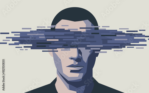 Abstract Human Head Silhouette with Digital Glitch Effect