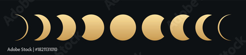 Golden moon phases set with gradient style on dark transparent background, minimalist celestial lunar vector design, elegant spiritual astronomy concept decorative cosmic graphic astrology projects