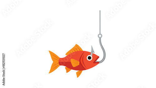 A red fish caught on a fishing hook suspended by a line