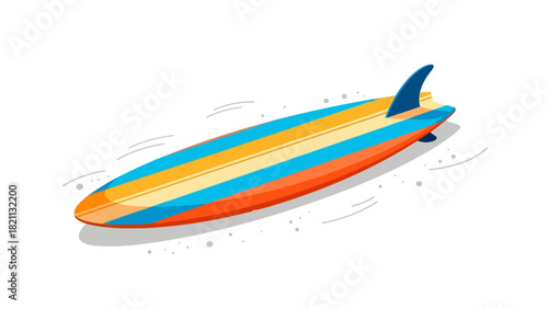 A striped surfboard on a white background