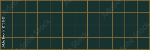 Seamless dark green grid pattern with warm golden lines, creating a minimalist elegant background suitable for Christmas designs, textiles and modern decor