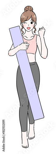 ヨガポールで体操をする女性　イラスト