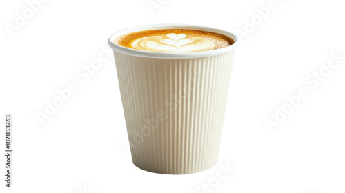 Paper cup with latte art isolated on a transparent background