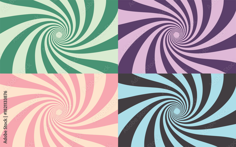 Fototapeta premium Psychedelic Swirl Backgrounds in Four Pastel and Contrasting Color Palettes