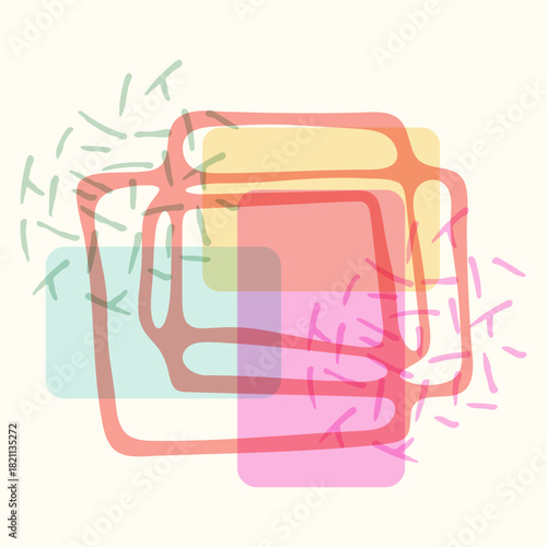 Soft Abstract Composition. Overlapping Pastel Shapes and Organic Frames