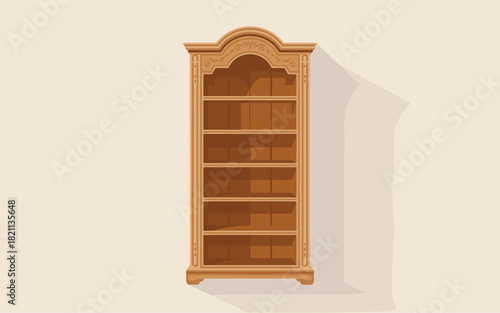 Classic wooden bookshelf with intricate carvings and multiple shelves
