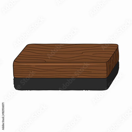 A wooden whiteboard eraser with a dark gray base used for wiping chalkboards clean