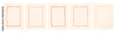 Minimalist pastel hand drawn scribble frame set. Textured sketchy vector borders for stationery, abstract wedding invitation, birthday card, valentine note. Modern graphic doodle decorative elements