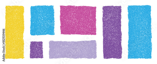 Hand drawn vector rectangles and squares in pastel colors with grainy chalk texture. Abstract sketch boxes, crayon drawn frames, geometric childlike shapes for notes, decoration, highlight or speech