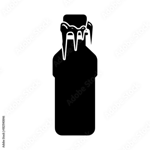 Minimalistic pictogram of a frozen water bottle with icicles
